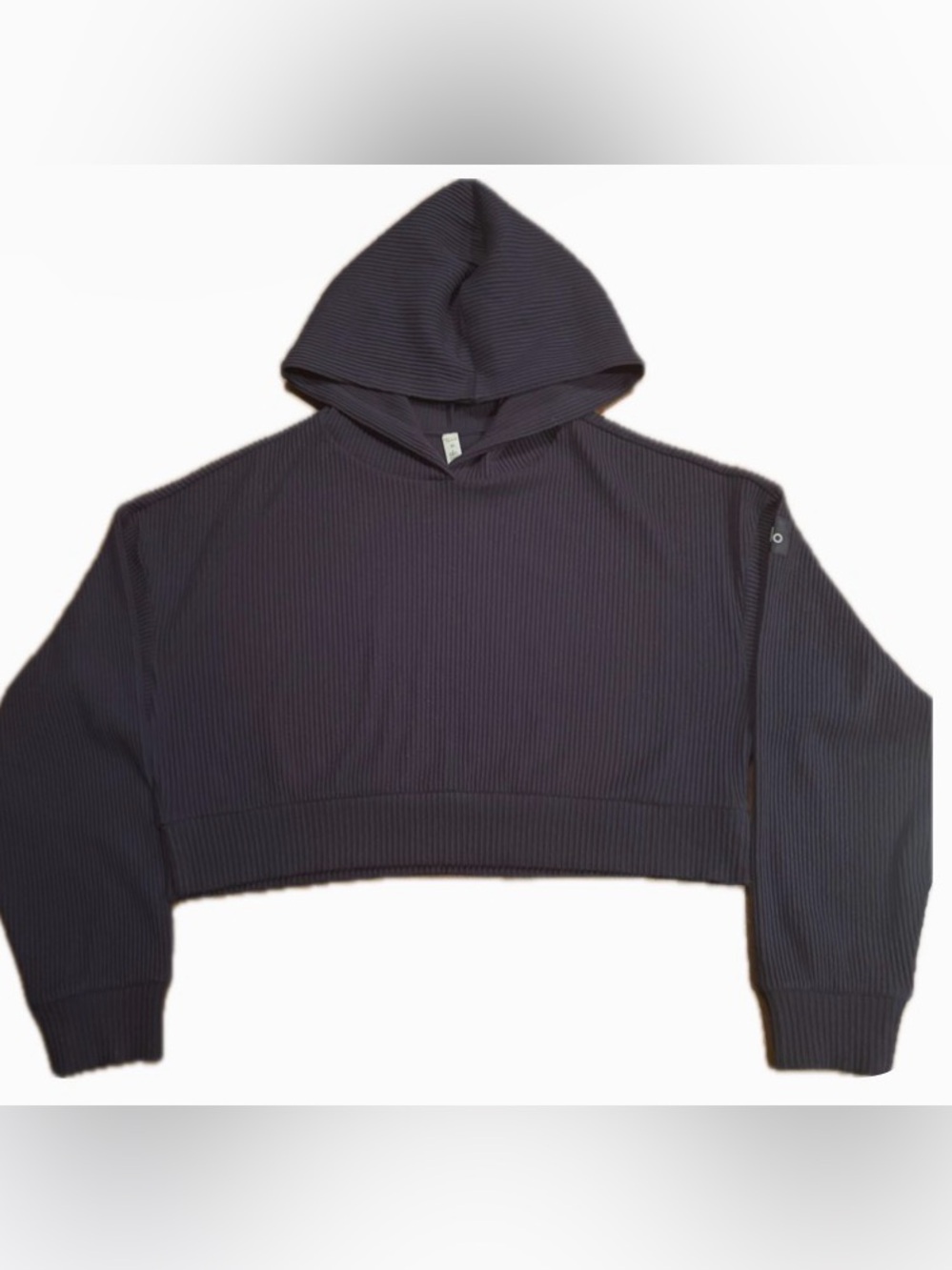 ALO Yoga Muse Ribbed Cropped Hoodie Navy Blue Size M